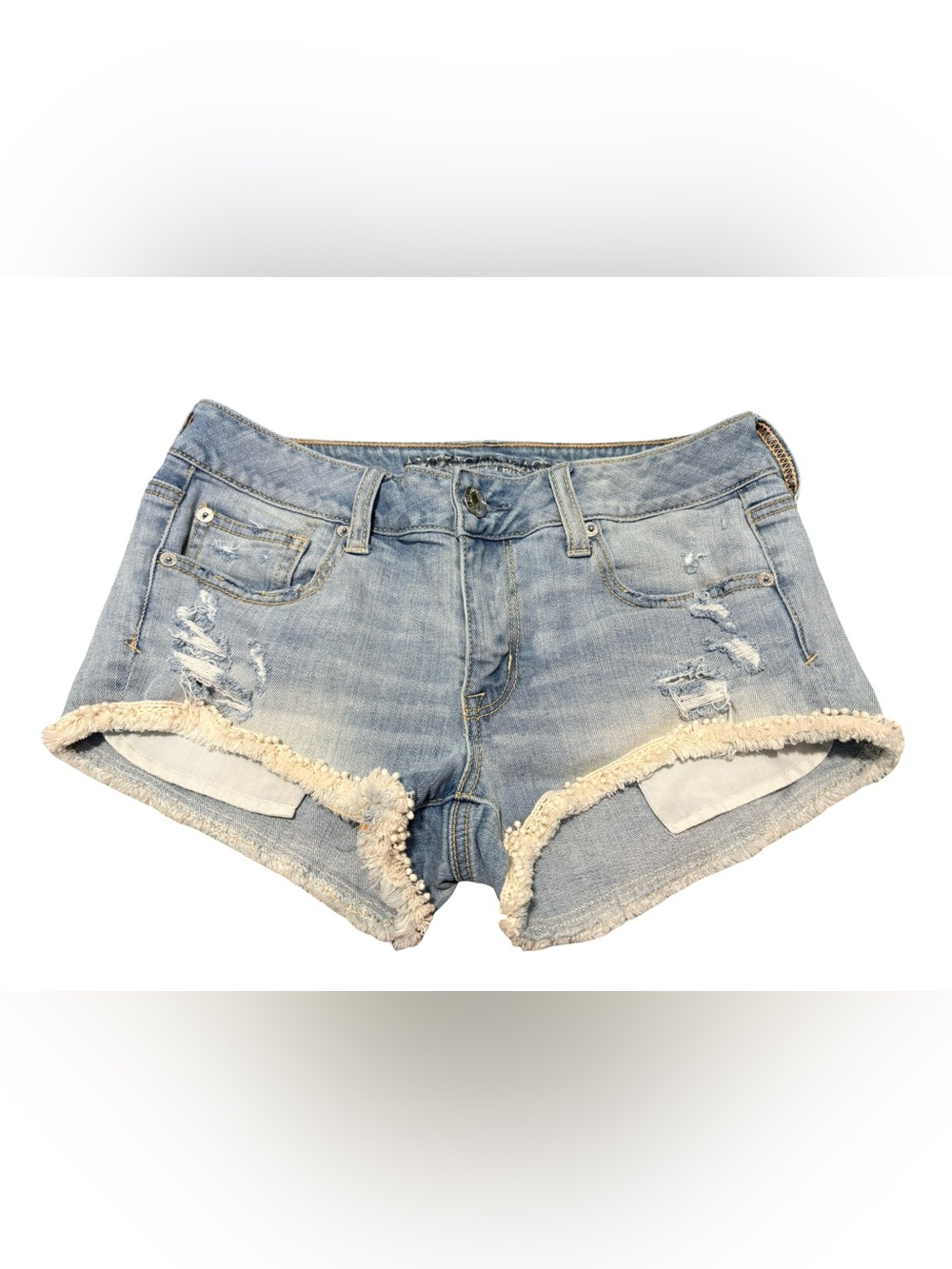 American Eagle Outfitters Distressed Lace Trim Denim Shorts Size 8 Y2K Boho